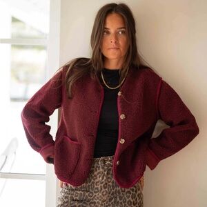 Easy Clothes Burgundy Red Flippy Fleece Cardigan Sweater Jacket Coat